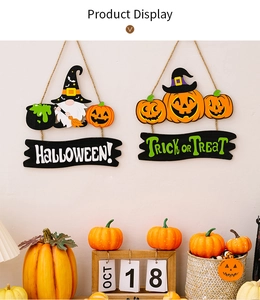 Halloween wooden gnome and pumpkin door hangers with Trick or Treat signs for home decor