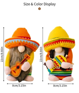 Size display of Mexican carnival gnomes with guitar and maracas for festive decor
