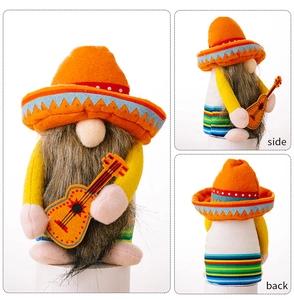 Detailed side and back views of a Mexican gnome doll with sombrero and guitar