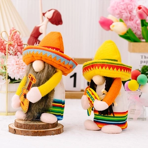 Detailed view of Mexican carnival gnomes featuring sombrero, guitar and maracas details
