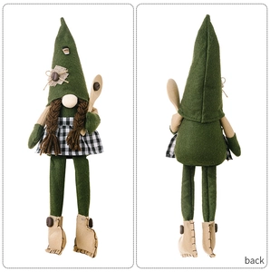 Vorder- und Rückansicht eines grünen Kaffee-Gnomes mit langen Beinen und Holzlöffel