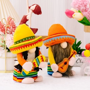 Detailed view of Mexican fiesta gnomes with mini guitar and maracas for party decor