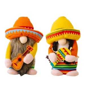 Carnival party gnomes set featuring a guitar and maracas in vibrant Mexican style
