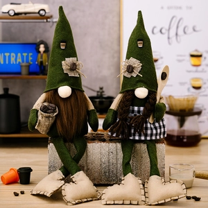 Kaffee Thema Zwerg Plüschpuppe Skandinavische Gesichtslos Rudolph Dekoration Grün Spitzhut Wald Stil Home Bar Ornament