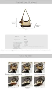 Detailed size chart for retro PU leather dumpling bag with metal chain strap