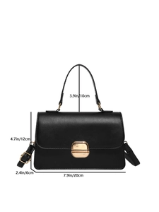 Elegant black faux leather crossbody handbag with gold buckle and adjustable strap