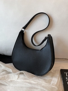 Fashion PU Leather Hobo Shoulder Bag For Women Urban Minimalist Solid Color Litchi Texture Half Moon Underarm Crossbody Handbag