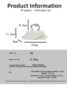 Specifiche delle dimensioni per la borsa a mano trapezoidale bianca con manico argento