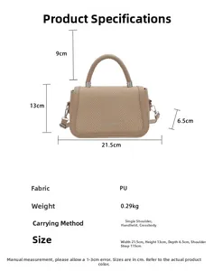 Dimensions détaillées du sac à bandoulière en similicuir kaki avec texture tressée