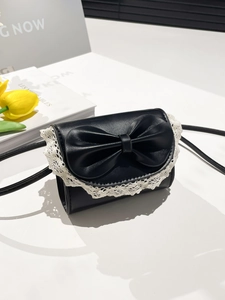 Petit Sac à Bandoulière en Cuir PU pour Femmes avec Nœud et Dentelle Style Lolita Petit Sac Carré à Rabat Sac à Main de Fête