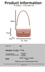 Pink PU leather underarm bag dimensions 22.5x13x6cm with chain handle and gold twist lock