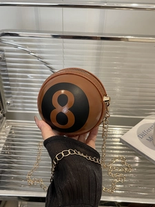 Mini Sac Bandoulière Rond Créatif Forme Boule 8 en Cuir PU Chaîne Dorée Petit Sac à Épaule pour Femme Mode