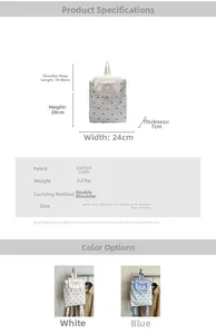 Detailed size chart and specifications for the bow-pattern oxford fabric backpack