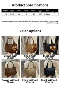 Detailed size chart and product specs for women retro PU leather bucket crossbody bag