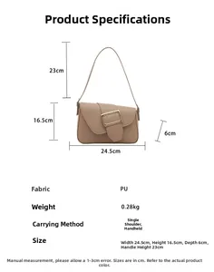Detailed size guide for the PU underarm bag with dimensions and product specifications