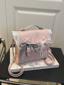 Lolita Style Mini Backpack PU Leather Small Shoulder Bag With Double Bows And Lace Trim Kawaii JK For Women Girls