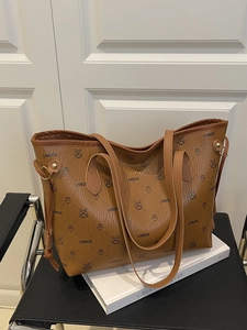 Fashion Cartoon Rabbit Print Shoulder Bag Women Spacious Synthetic Leather Tote Bag For College Office Student Daily Handbag