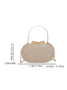 Pochette de soirée champagne doré avec texture dentelle et fermoir nœud doré chic et élégant