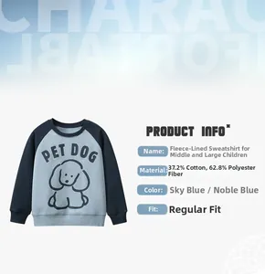 Detail of fleece sweatshirt with raglan sleeves and Pet Dog cartoon print for kids