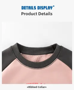 Détails du sweat-shirt fille rose avec doublure polaire et col rond en maille côtelée