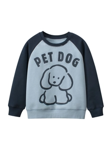 Kids Sweatshirt Cotton Blend Fleece Raglan Sleeve Cartoon Dog Print Round Neck Pullover For Boys Girls Casual Sporty Top