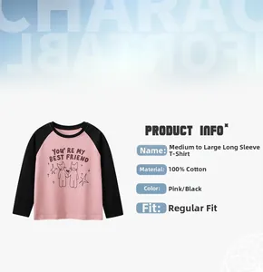 Detail view of cotton long sleeve t-shirt showing 100% cotton fabric and cat print