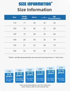Detailed size chart for girls cartoon boxer briefs including waist and hip measurements