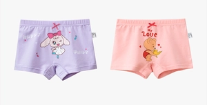 Details von Mädchen Baumwoll-Boxershorts in Rosa und Lila mit süßen Comic-Motiven