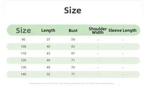 Detailed children's T-shirt size chart for height 90-140cm with chest and length measurements