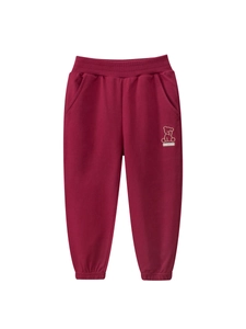 Pantalon de jogging bordeaux pour fille en coton avec motif ours et taille élastique