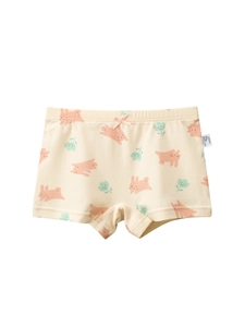 Mädchen Boxershorts aus Baumwolle in Beige mit Hasenmuster und kleiner Schleife