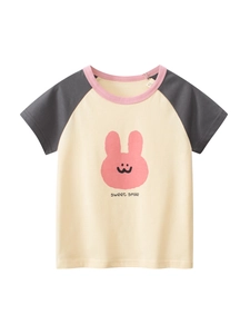 T-Shirt En Coton À Manches Raglan Pour Filles Imprimé Lapin De Dessin Animé Sweet Smile Haut Décontracté D'Été Pour Enfants