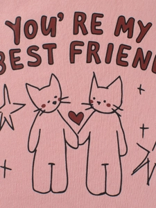 Pink girl's long sleeve t-shirt featuring Best Friend cat print and knit texture