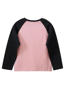 Pink and black raglan sleeve long sleeve t-shirt for girls in soft cotton fabric