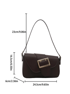 Sac à bandoulière marron foncé élégant avec boucle dorée et dimensions de taille