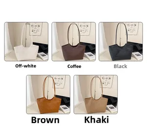 Detail view of woven texture tote bags available in five elegant neutral color variants