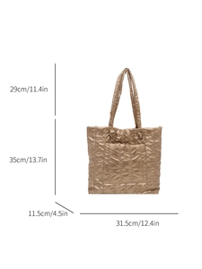 Champagne metallic space cotton tote bag for women with size dimensions and quilted design