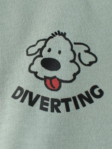 Kids short sleeve t-shirt in light green with cute cartoon dog and Diverting text