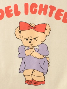 Kids cream cotton T-shirt featuring a vintage teddy bear cartoon print with red bow detail