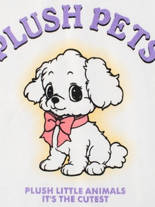 T-shirt en coton blanc avec illustration de chiot rétro et lettrage artistique