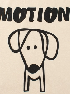 T-shirt en coton beige pour enfants avec imprimé chien minimaliste et texte MOTION