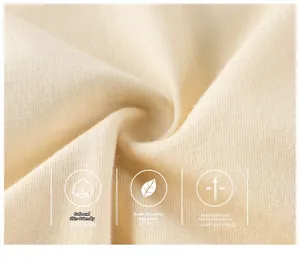Gros plan du tissu en coton doux avec icônes de respirabilité et de qualité