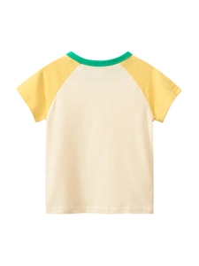 T-shirt fille en coton à manches raglan crème et jaune avec encolure côtelée verte