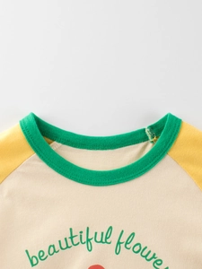 T-shirt raglan à manches courtes pour fille en coton avec texte Beautiful Flower beige et jaune