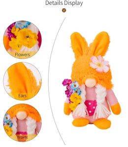 Détails du gnome de Pâques montrant les fleurs, les oreilles et les tresses