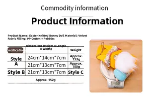 Size and weight specifications for Easter knitted bunny gnome dolls with scale measurements