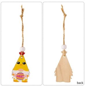 Vue recto-verso du pendentif nain de Pâques en bois avec chapeau de poulet et œuf