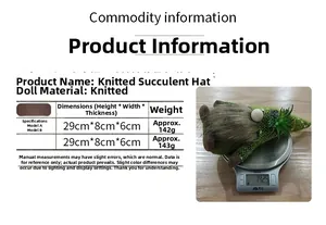 Size chart showing 29cm knitted gnome plush with succulent hat and weight measurements