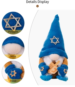 Detail showing Hanukkah gnome with Star of David hat and a wooden dreidel accessory