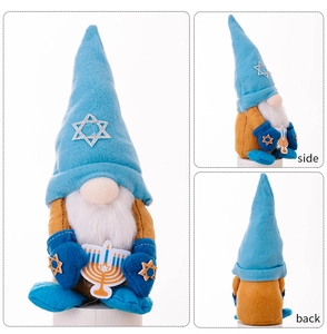 Hanukkah Gnome with Star of David and Menorah showing front, side and back views